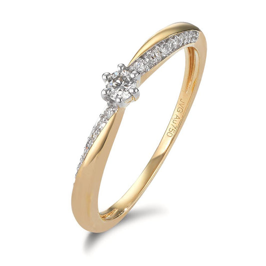 Solitaire ring 18k Yellow Gold Diamond 0.15 ct, 21 Stones, w-si