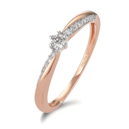 Solitaire ring 18k Red Gold Diamond 0.15 ct, 21 Stones, w-si