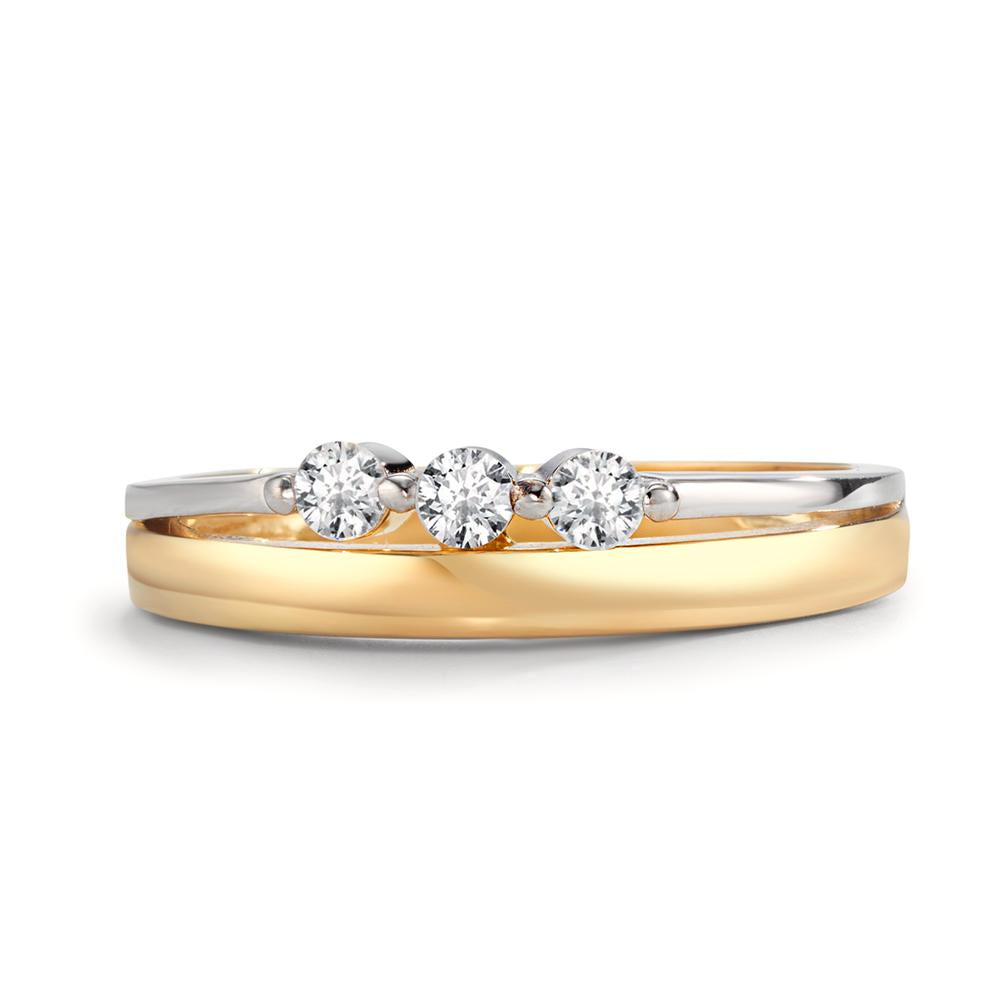 Ring 9k Yellow Gold, 9k White Gold Zirconia 3 Stones Bicolor