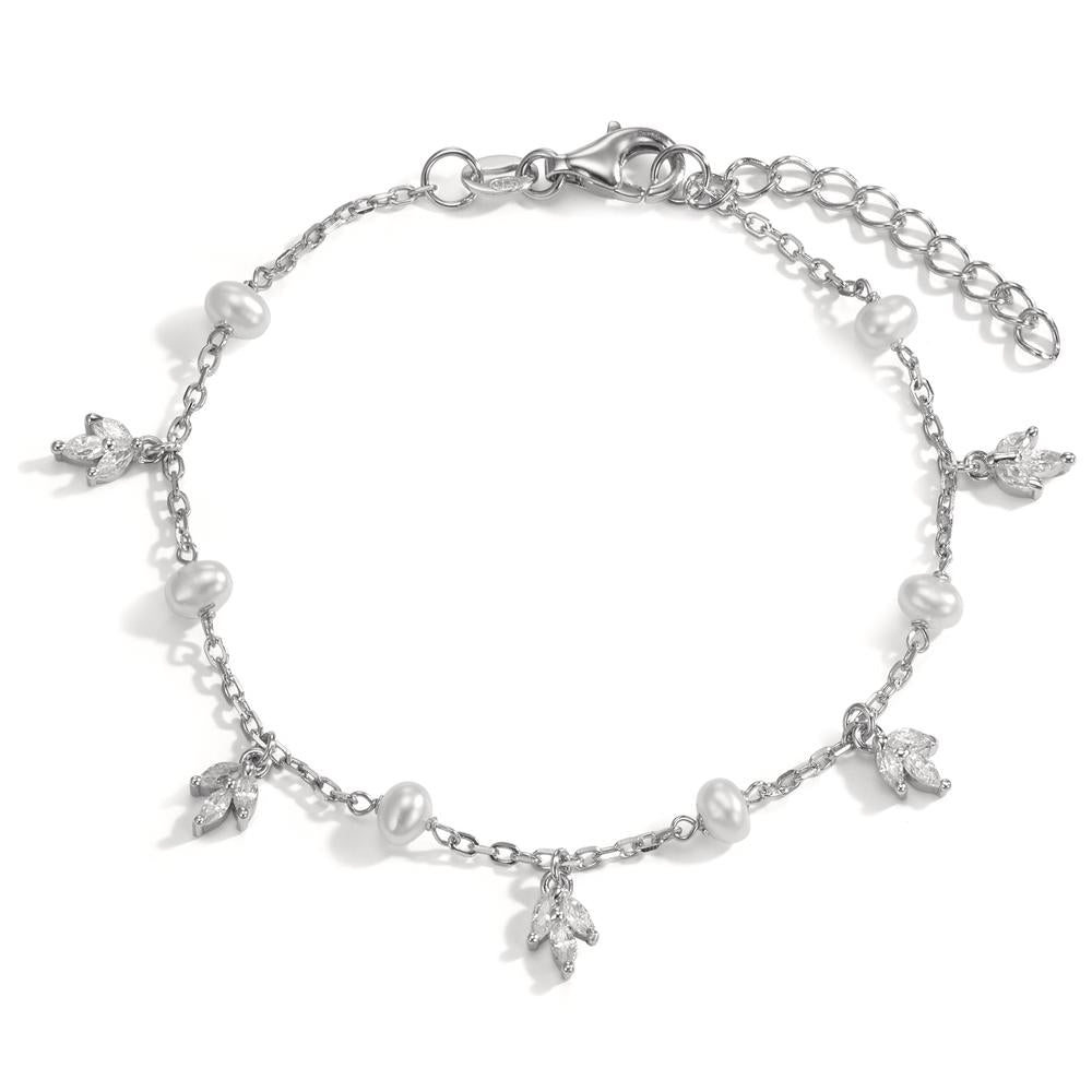 Bracelet Silver Zirconia 15 Stones Rhodium plated Freshwater pearl 15.5-18.5 cm