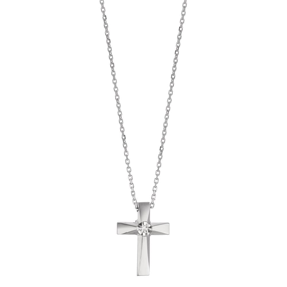 Necklace 18k White Gold Diamond 0.005 ct, w-si Cross 40-42 cm