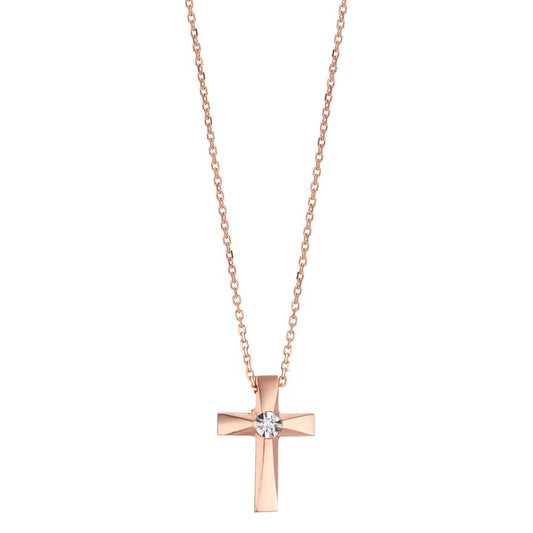 Necklace 18k Red Gold Diamond 0.005 ct, w-si Cross 40-42 cm