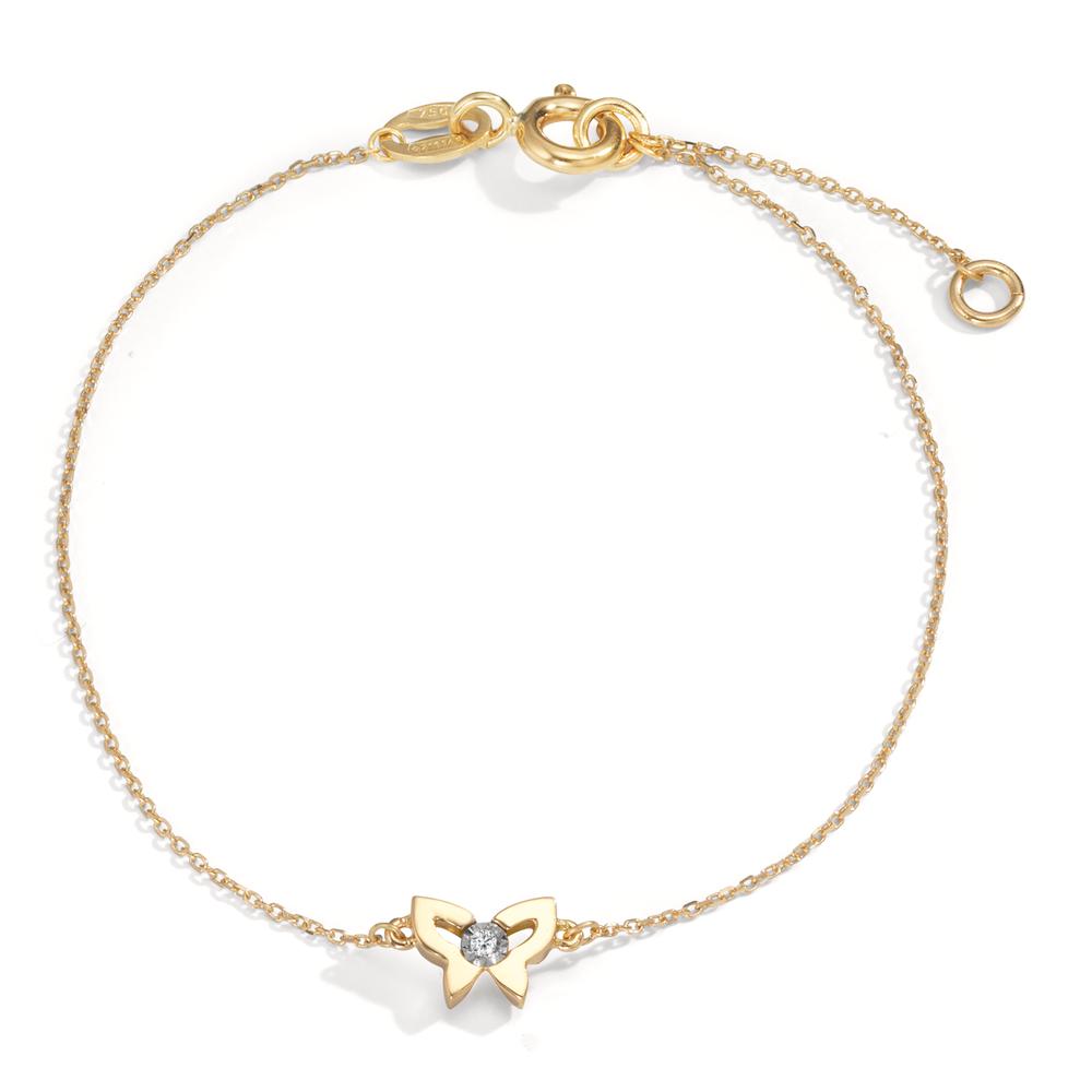 Bracelet 18k Yellow Gold Diamond 0.005 ct, w-si Butterfly 14-16 cm