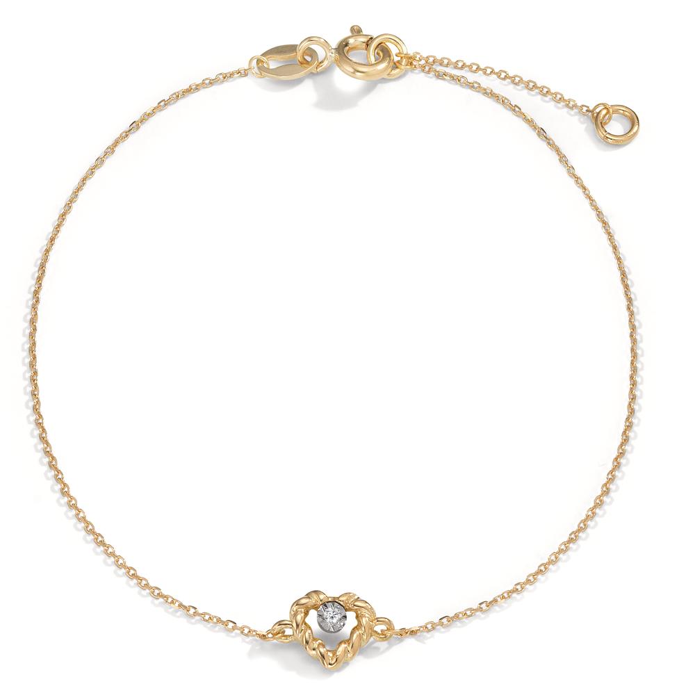 Bracelet 18k Yellow Gold Diamond 0.005 ct, w-si Heart 15.5-17.5 cm Ø5.5 mm