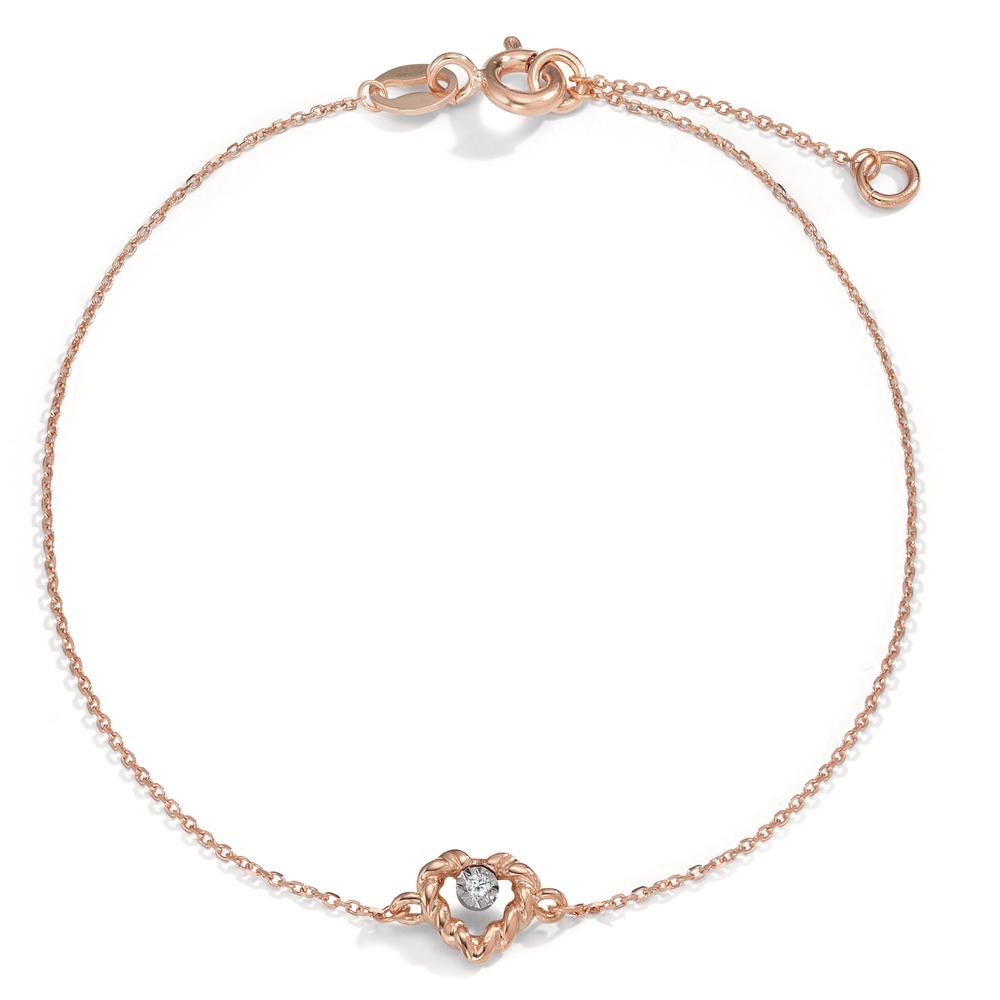 Bracelet 18k Red Gold Diamond 0.005 ct, w-si Heart 15.5-17.5 cm Ø5.5 mm