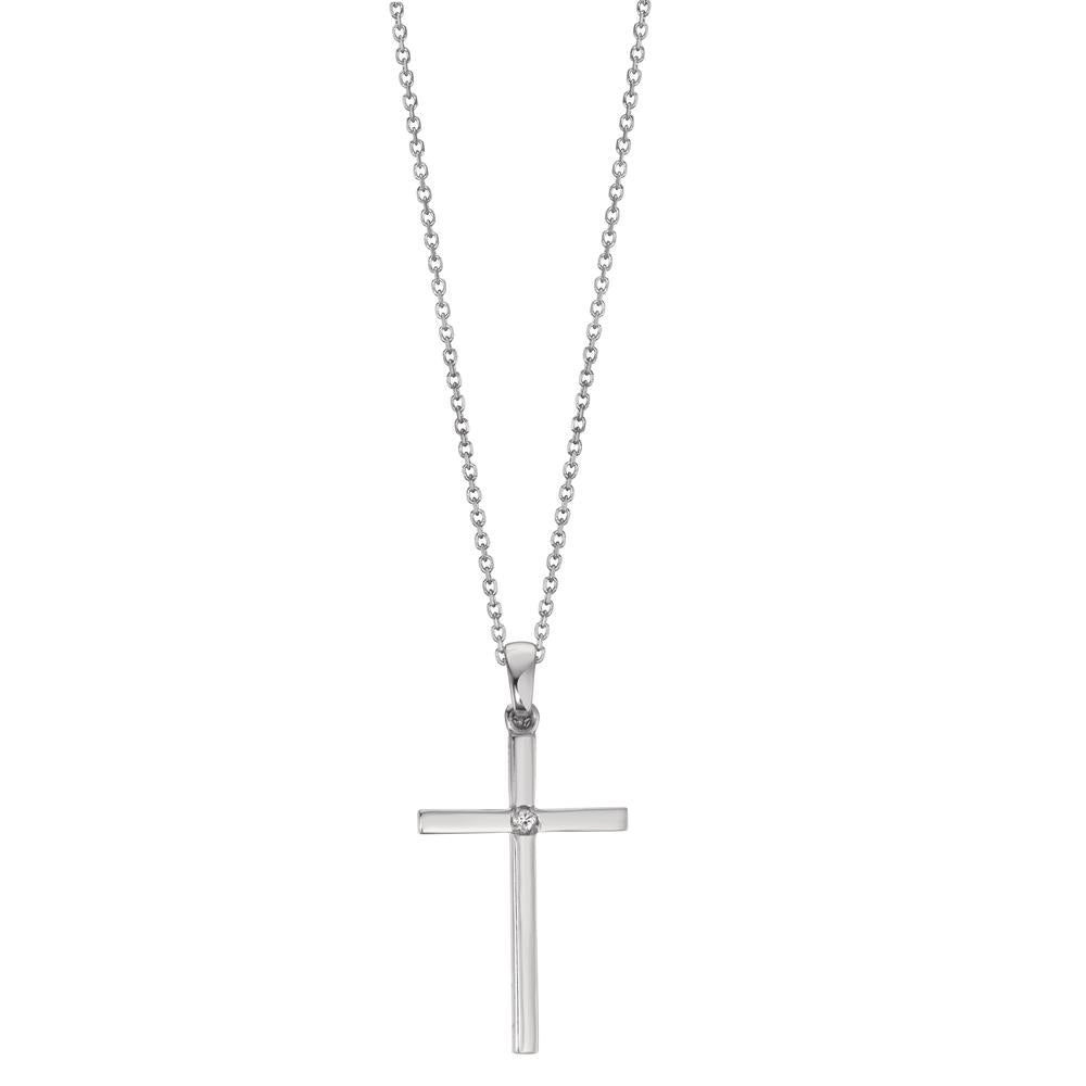 Necklace 18k White Gold Diamond 0.01 ct, w-si Cross 40-42 cm