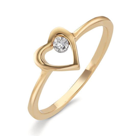 Ring 18k Yellow Gold Diamond 0.005 ct, w-si Heart Ø6.5 mm
