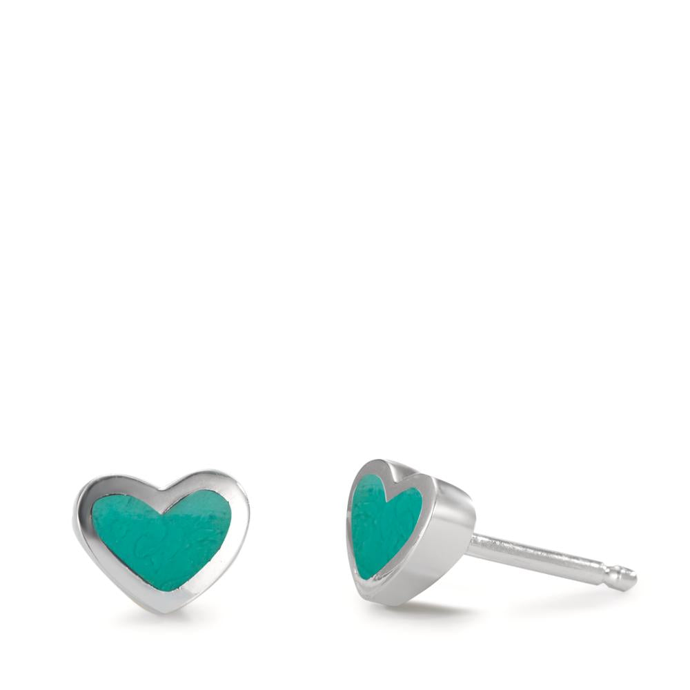 Drop Earrings Silver [synth. Stein] Turquoise Lacquered Heart Ø5 mm