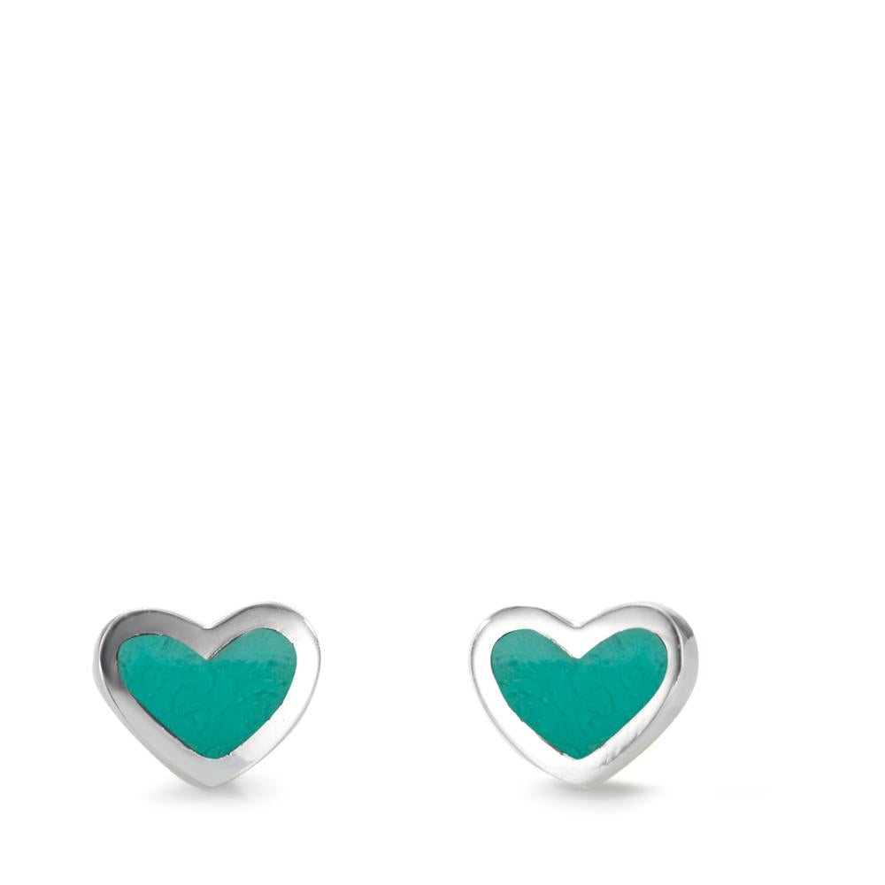 Drop Earrings Silver [synth. Stein] Turquoise Lacquered Heart Ø5 mm