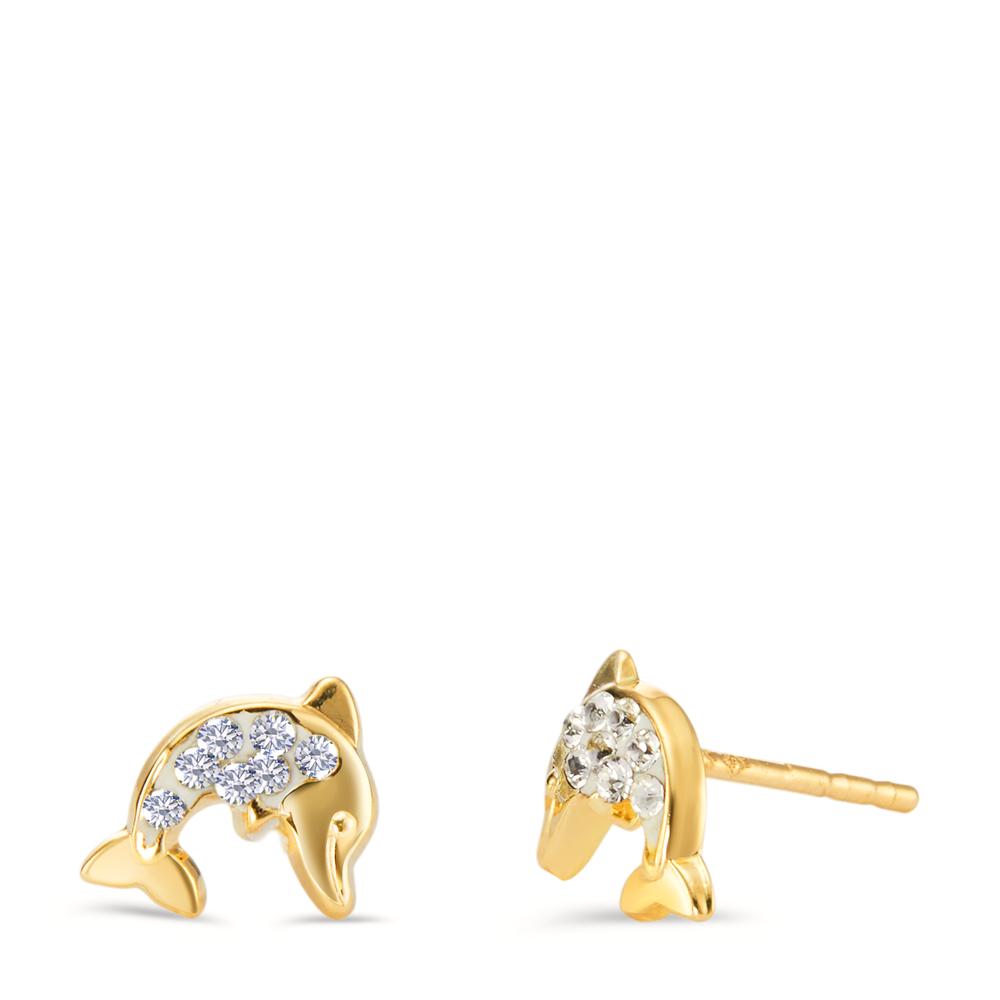 Stud earrings 14k Yellow Gold Crystal 14 Stones Dolphin Ø6 mm