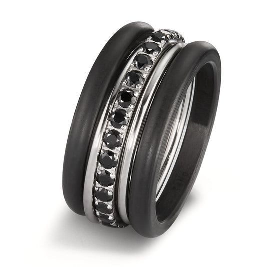 Ring Stainless steel, Carbon Zirconia Black