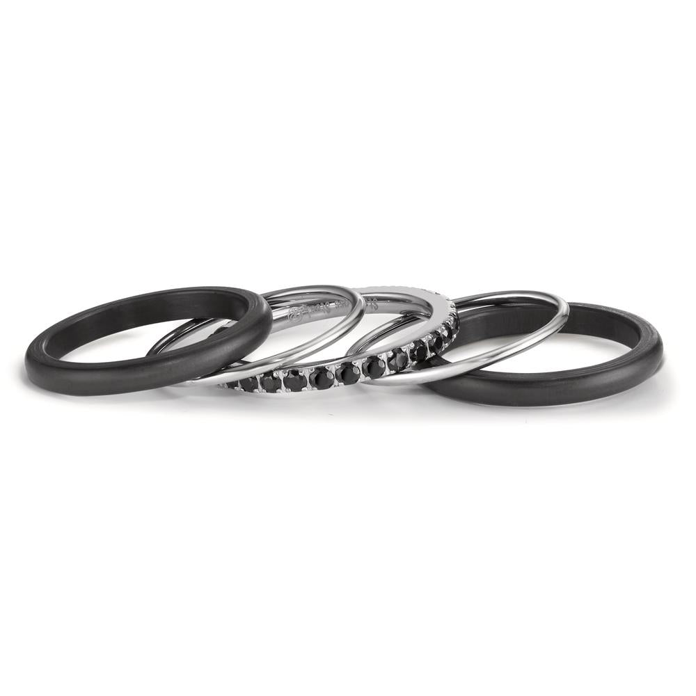 Ring Stainless steel, Carbon Zirconia Black
