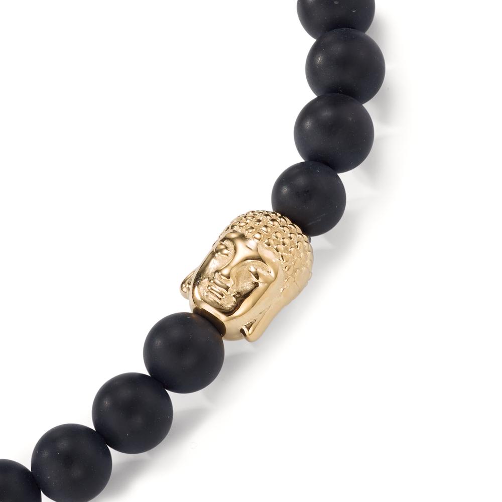 Bracelet Stainless steel Onyx Yellow IP coated Buddha 19.5 cm Ø6 mm