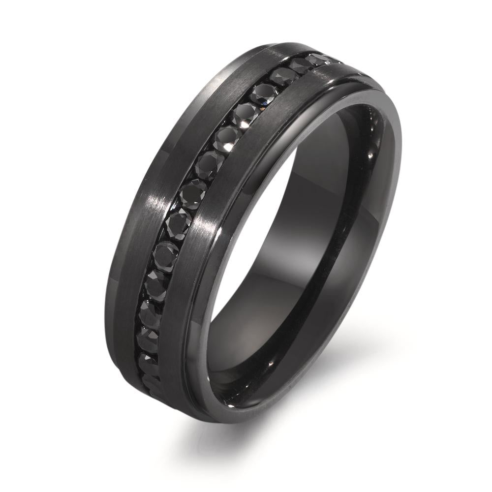 Ring Stainless steel Zirconia Black Black IP coated