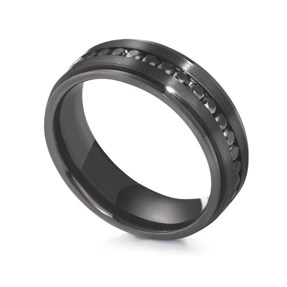 Ring Stainless steel Zirconia Black Black IP coated