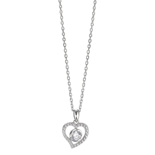 Necklace with pendant Silver Zirconia Rhodium plated Heart 40-42 cm Ø12.5 mm