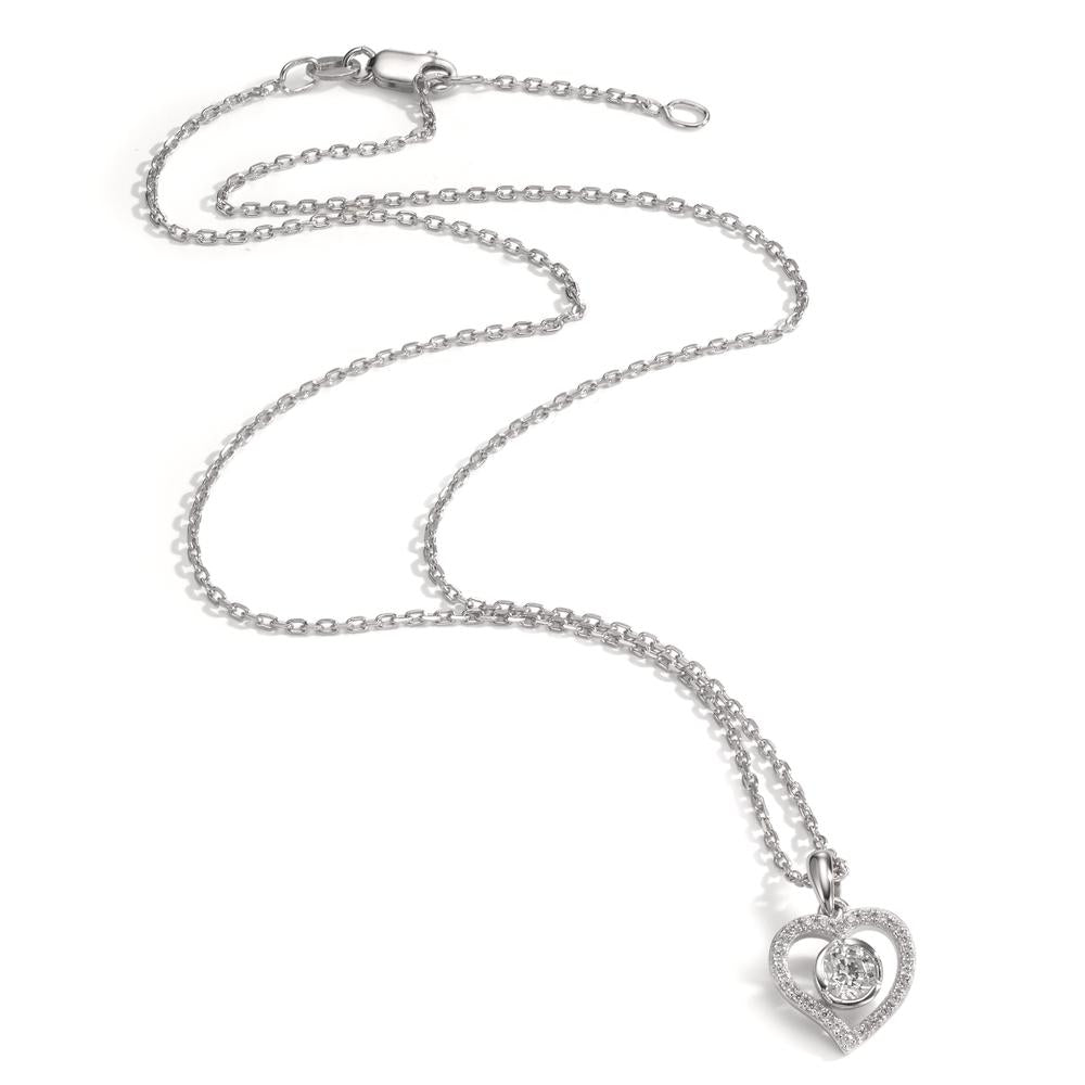 Necklace with pendant Silver Zirconia Rhodium plated Heart 40-42 cm Ø12.5 mm