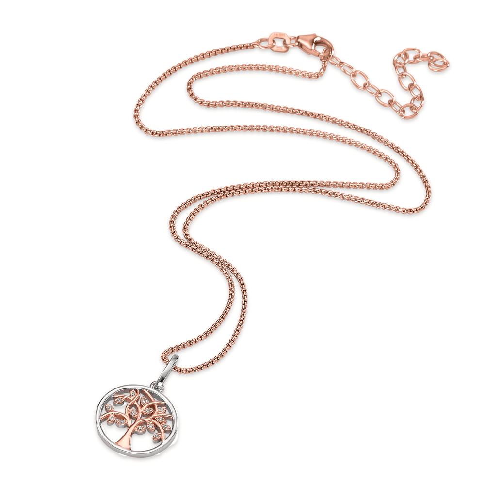 Necklace with pendant Silver Zirconia 14 Stones Rose Gold plated Tree Of Life 42-47 cm Ø17 mm