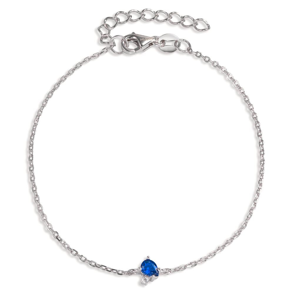 Bracelet Silver Zirconia Sapphire blue, 2 Stones Rhodium plated 16-19 cm