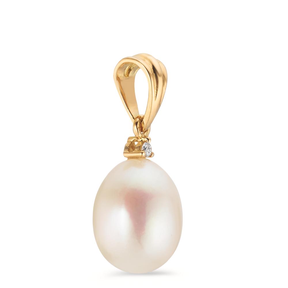 Pendant 18k Yellow Gold Diamond 0.015 ct, w-si Freshwater pearl