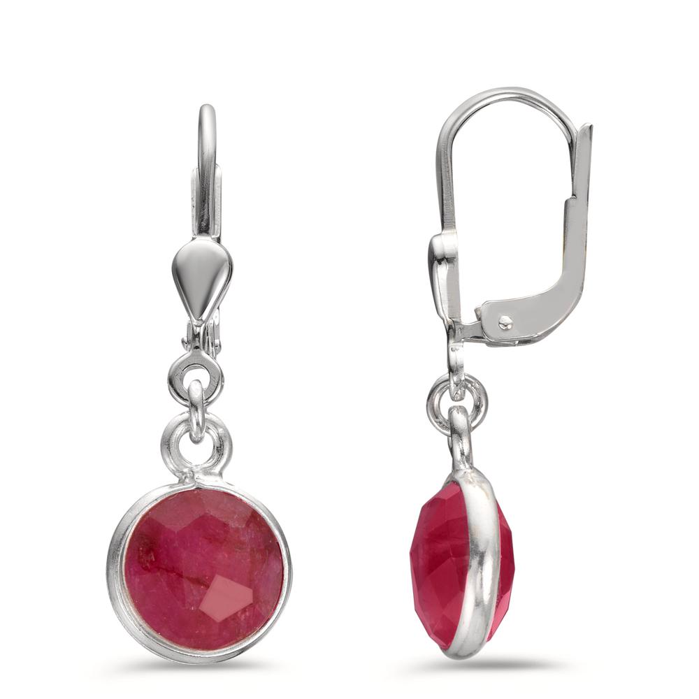 Drop Earrings Silver Ruby 2 Stones Ø9 mm