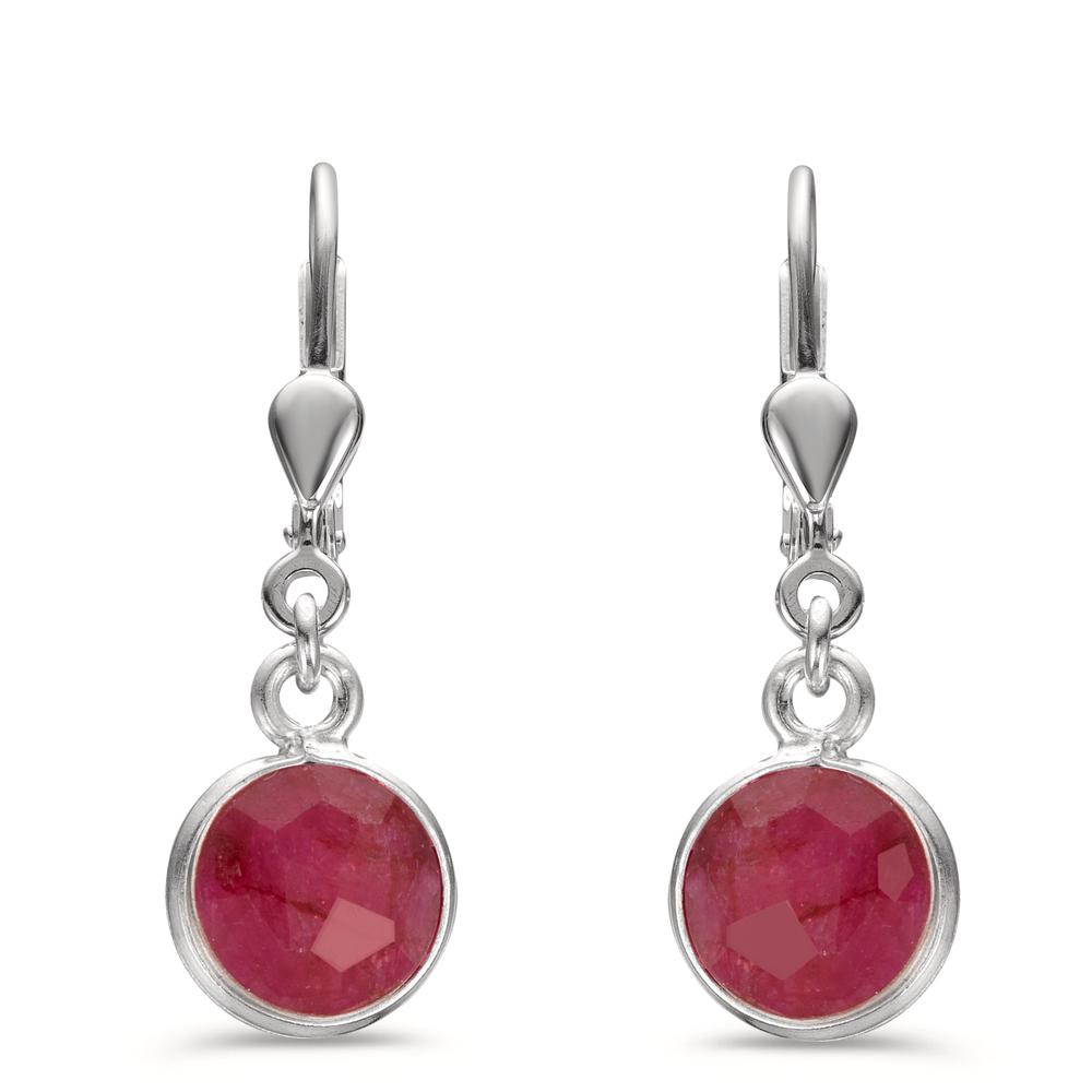 Drop Earrings Silver Ruby 2 Stones Ø9 mm