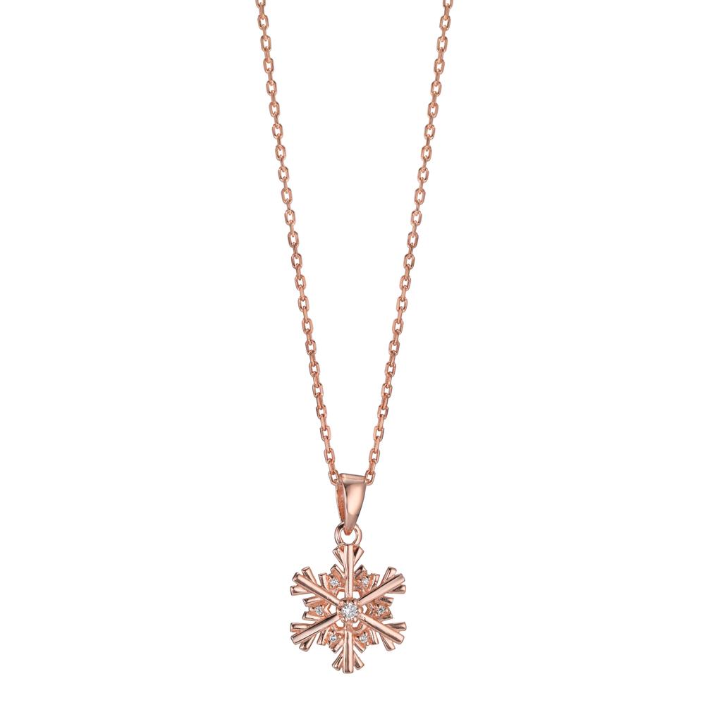 Necklace with pendant Silver Zirconia 7 Stones Rose Gold plated Snowflake 40-42 cm Ø13 mm