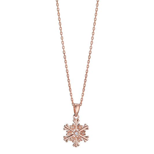 Necklace with pendant Silver Zirconia 7 Stones Rose Gold plated Snowflake 40-42 cm Ø13 mm