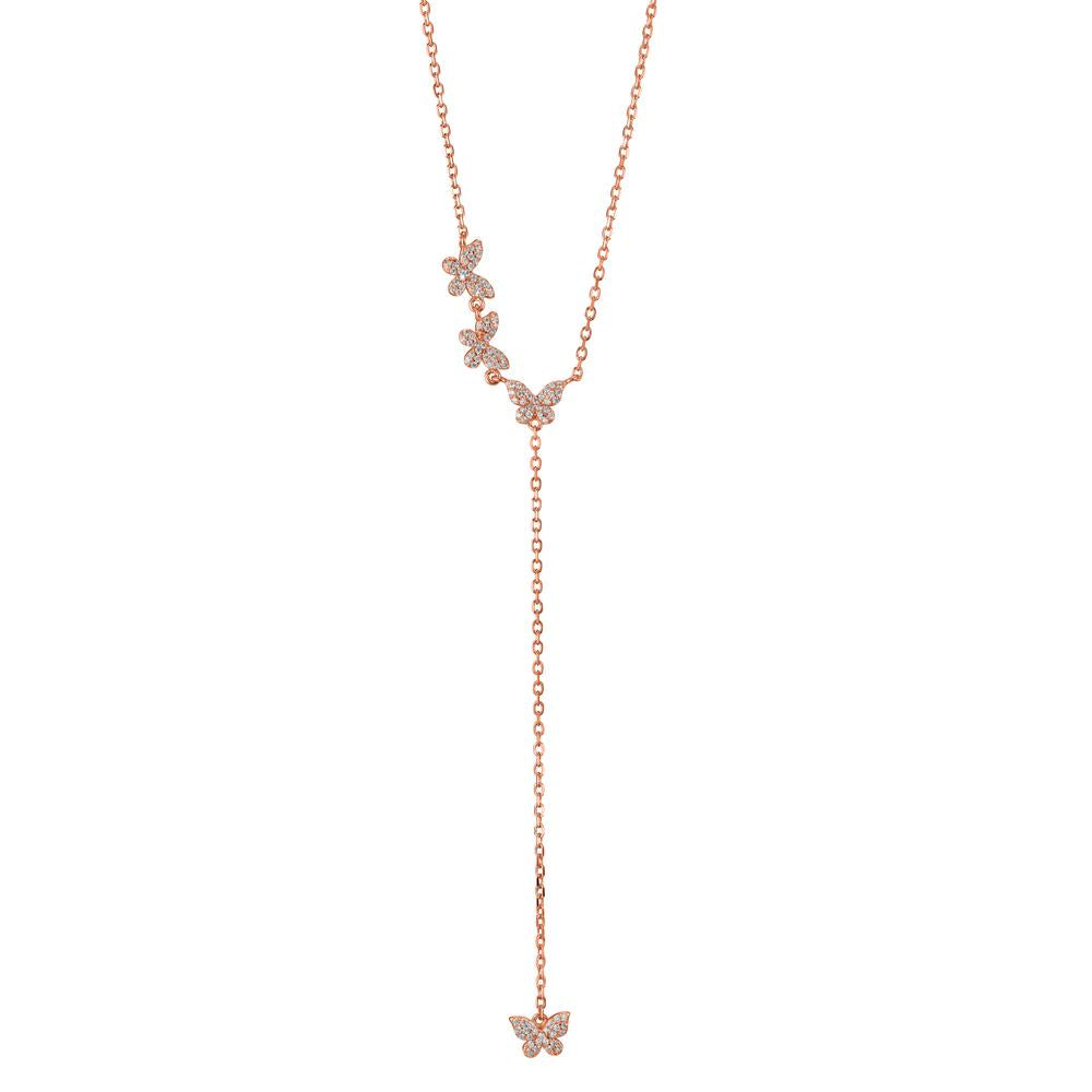 Necklace Silver Zirconia Rose Gold plated Butterfly 40-45 cm