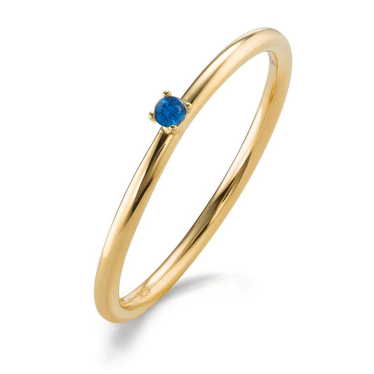 Stacking ring Silver Zirconia Blue, 2 mm Yellow Gold plated