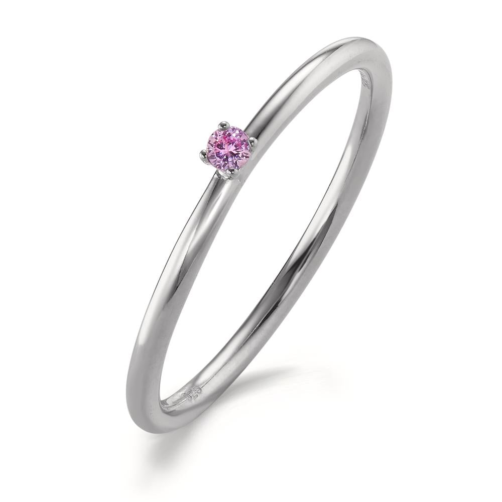 Stacking ring Silver Zirconia Pink, 2 mm Rhodium plated