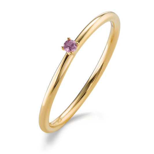 Stacking ring Silver Zirconia Pink, 2 mm Yellow Gold plated