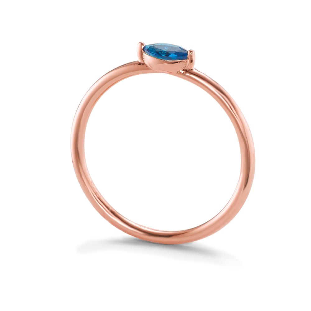 Solitaire ring Silver Zirconia Blue Rose Gold plated