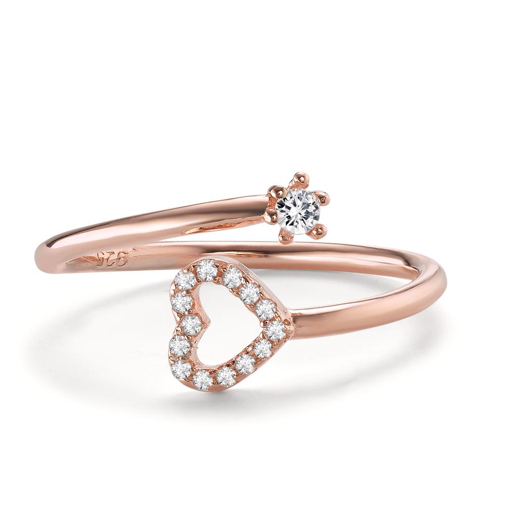 Ring Silver Zirconia 15 Stones Rose Gold plated Heart