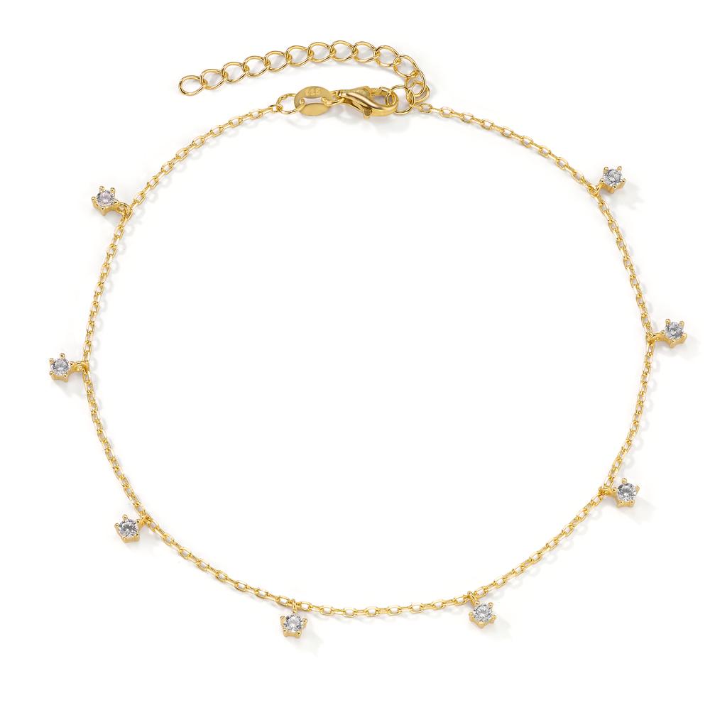 Anklet Silver Zirconia 8 Stones Yellow Gold plated 22.5-26.5 cm