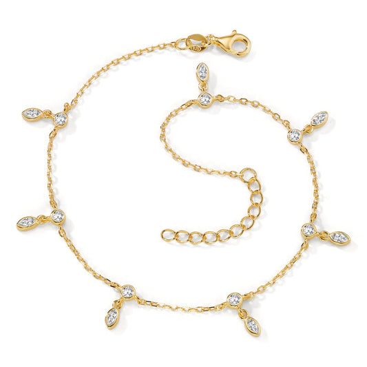 Anklet Silver Zirconia 14 Stones Yellow Gold plated 23-26 cm