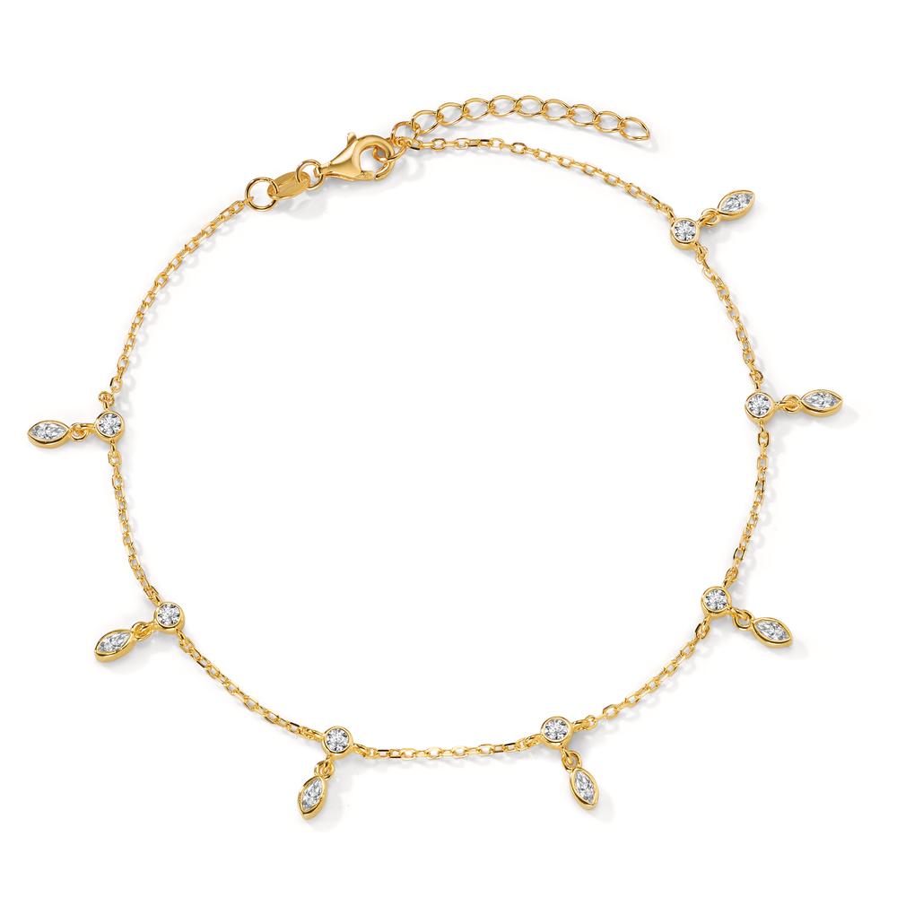 Anklet Silver Zirconia 14 Stones Yellow Gold plated 23-26 cm