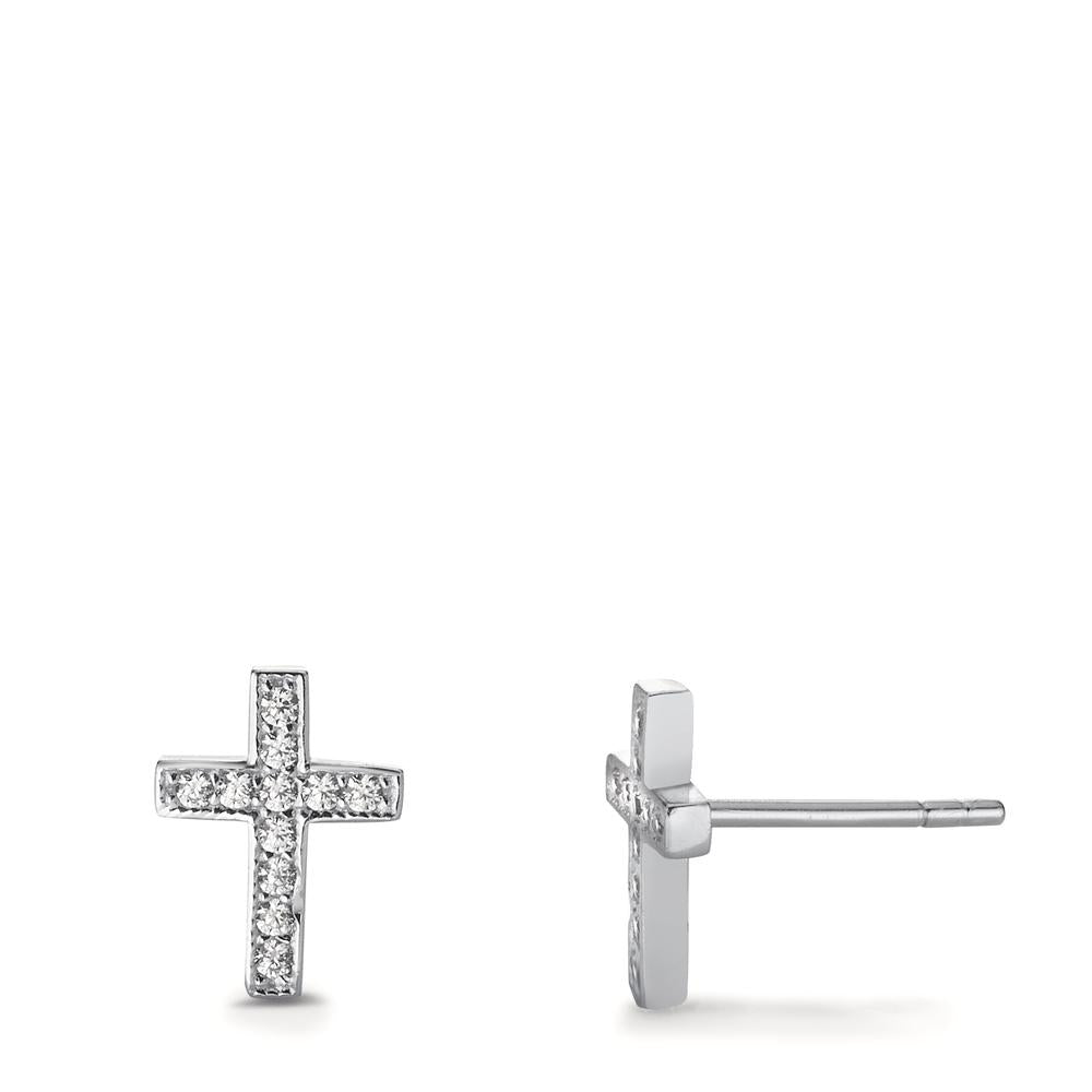 Stud earrings Silver Zirconia 22 Stones Rhodium plated Cross