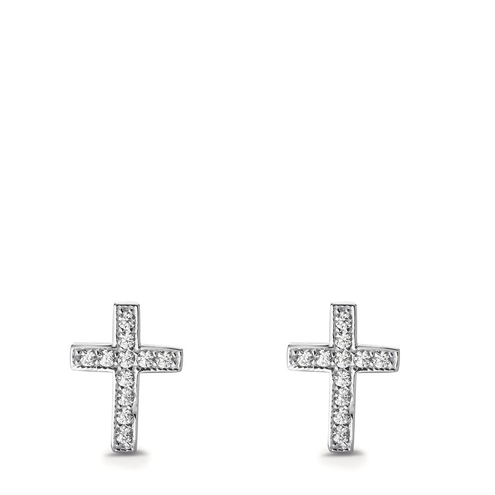 Stud earrings Silver Zirconia 22 Stones Rhodium plated Cross