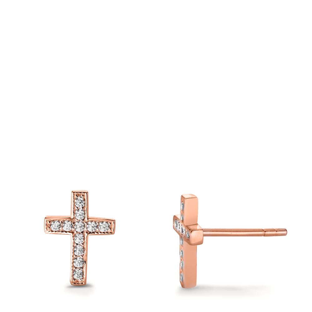 Stud earrings Silver Zirconia 22 Stones Rose Gold plated Cross