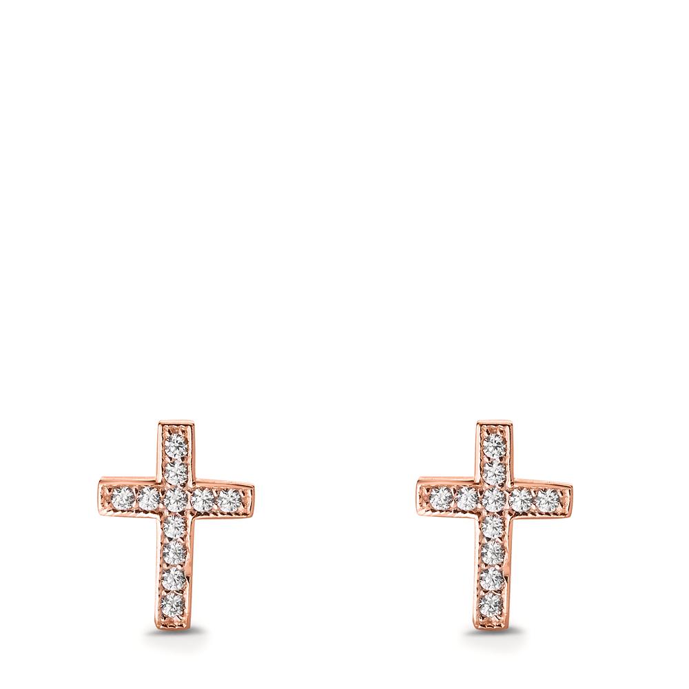 Stud earrings Silver Zirconia 22 Stones Rose Gold plated Cross