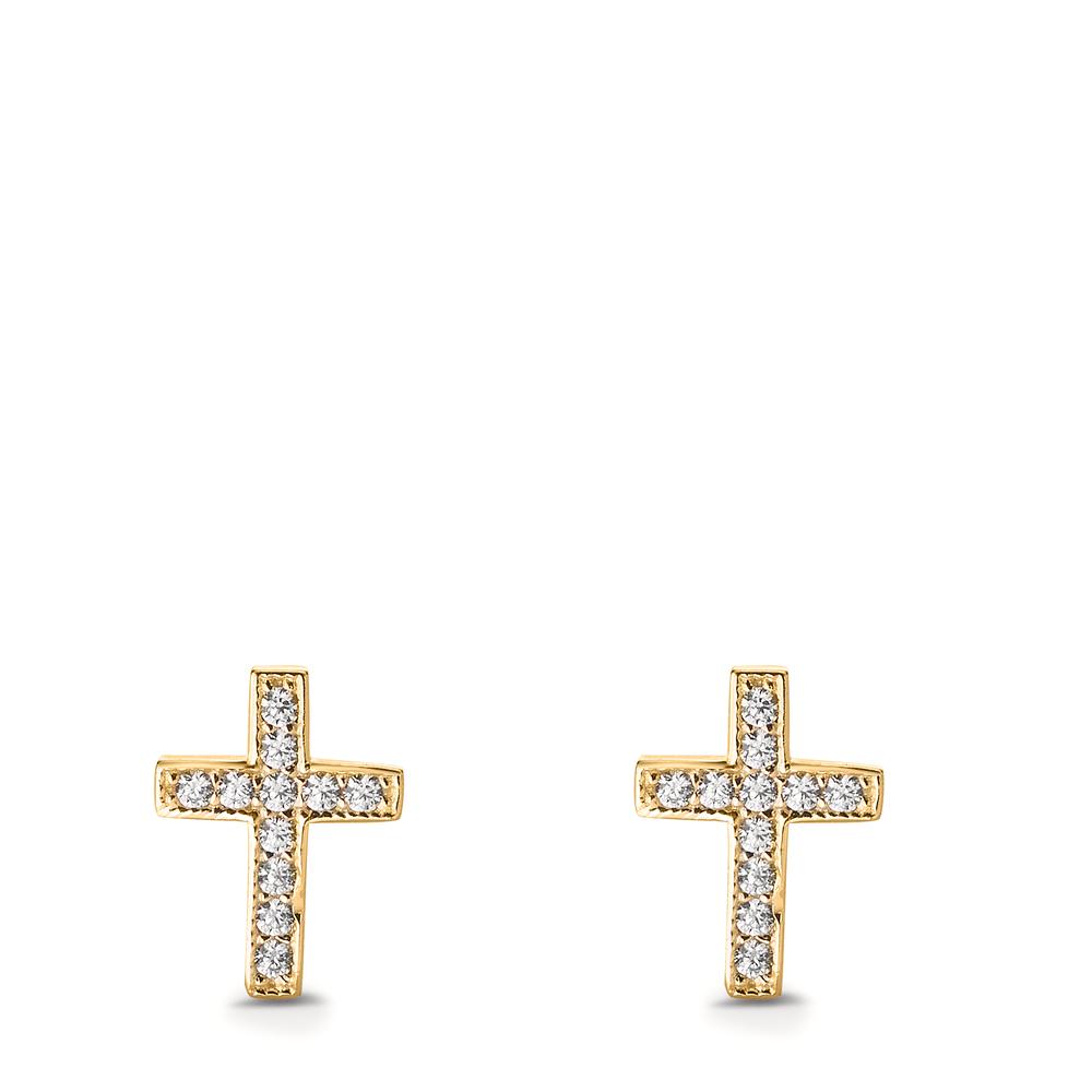 Stud earrings Silver Zirconia 22 Stones Yellow Gold plated Cross