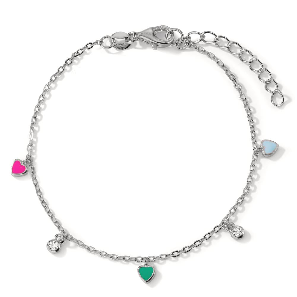 Bracelet Silver Zirconia 2 Stones Rhodium plated Heart 16-19 cm