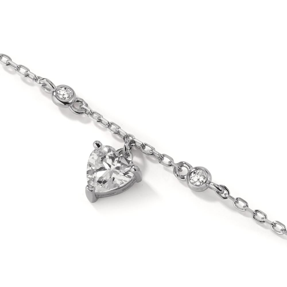 Bracelet Silver Zirconia 5 Stones Rhodium plated Heart 16-19 cm