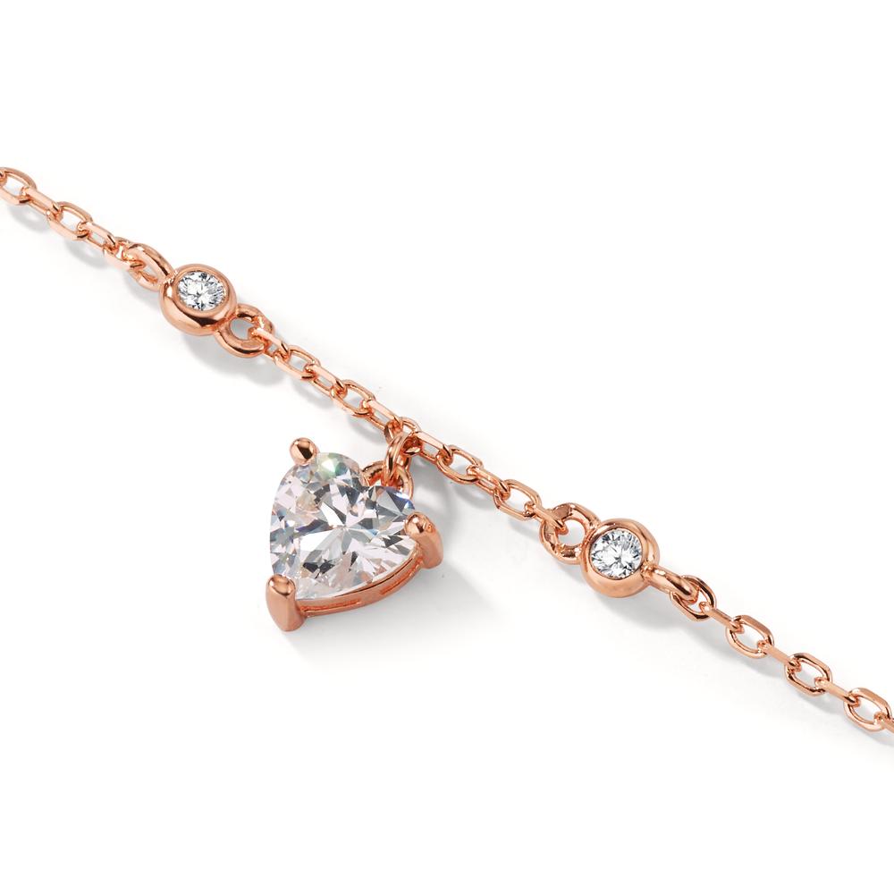 Bracelet Silver Zirconia 5 Stones Rose Gold plated Heart 16-19 cm