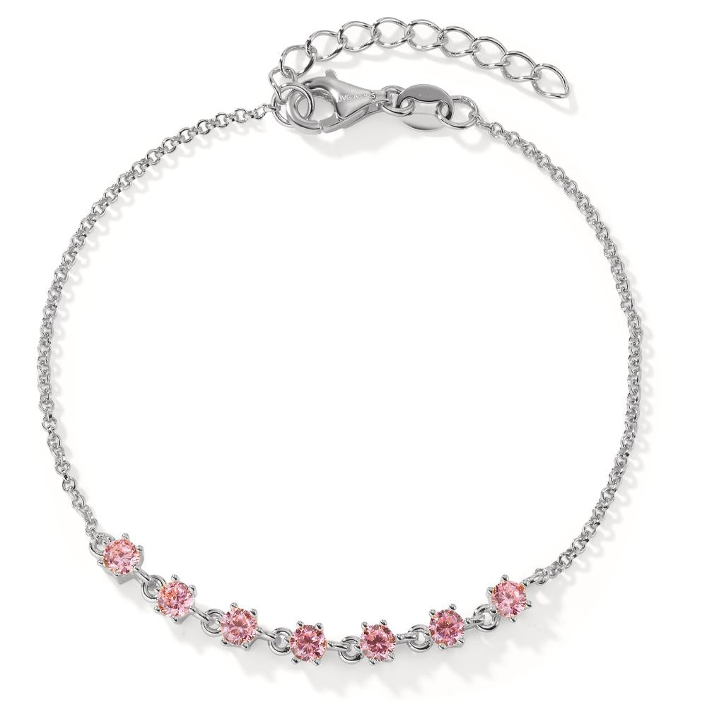 Bracelet Silver Zirconia Rose, 7 Stones Rhodium plated 16-19 cm