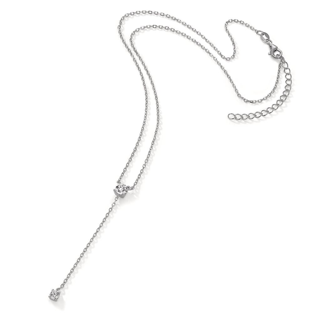 Necklace Silver Zirconia 2 Stones Rhodium plated 40-45 cm