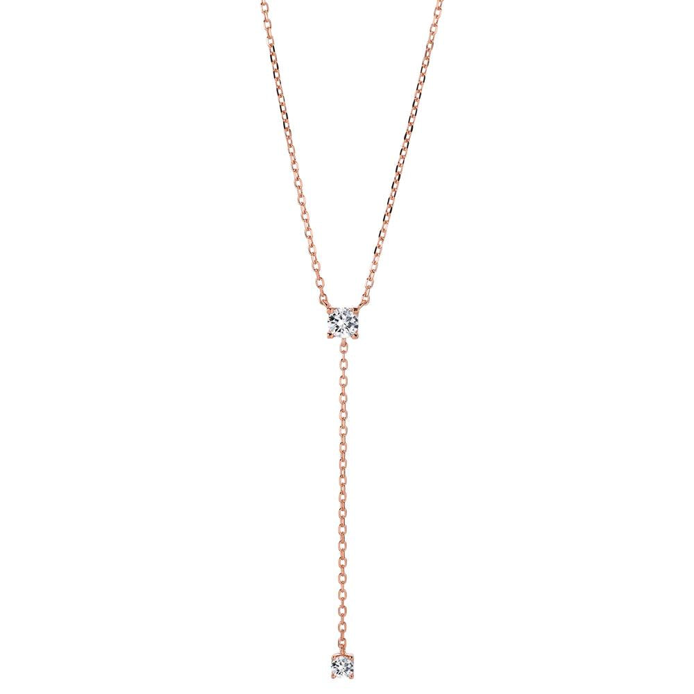 Necklace Silver Zirconia 2 Stones Rose Gold plated 40-45 cm