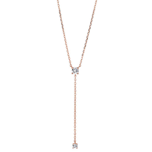 Necklace Silver Zirconia 2 Stones Rose Gold plated 40-45 cm