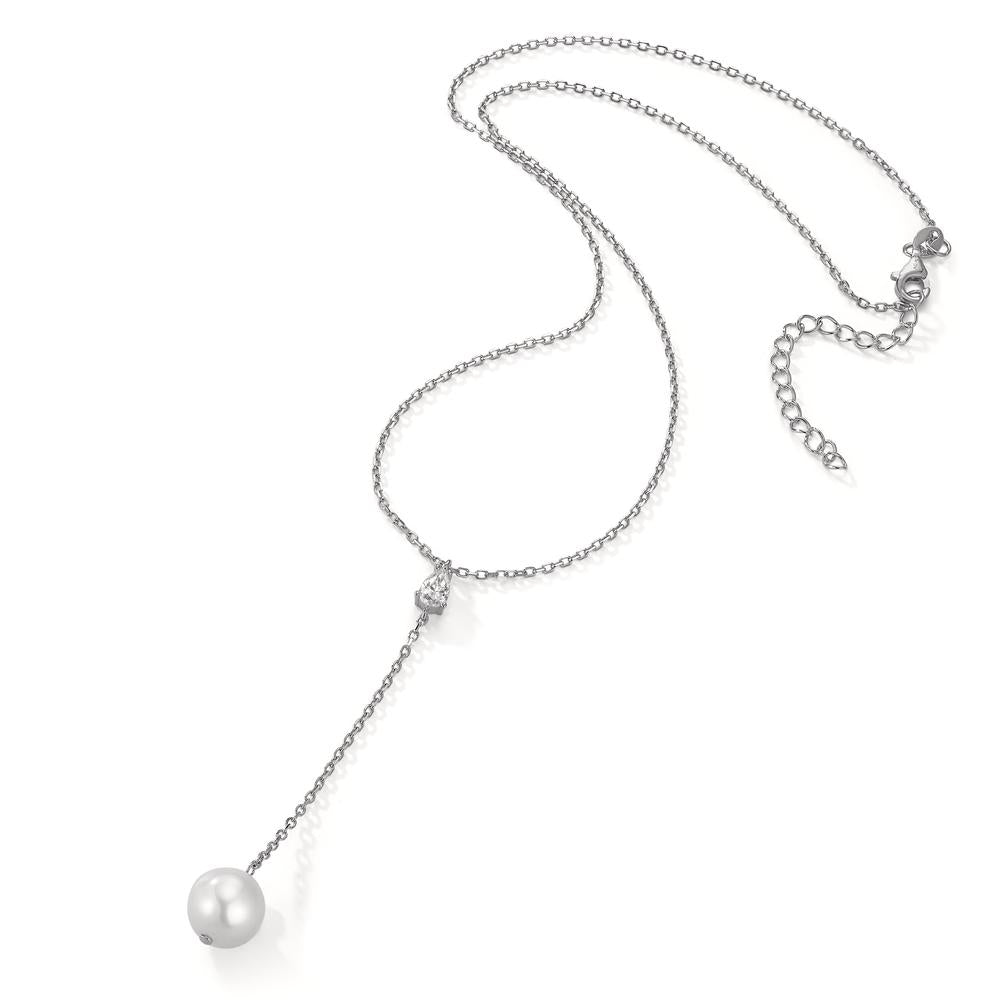 Necklace Silver Zirconia Rhodium plated Freshwater pearl 40-45 cm